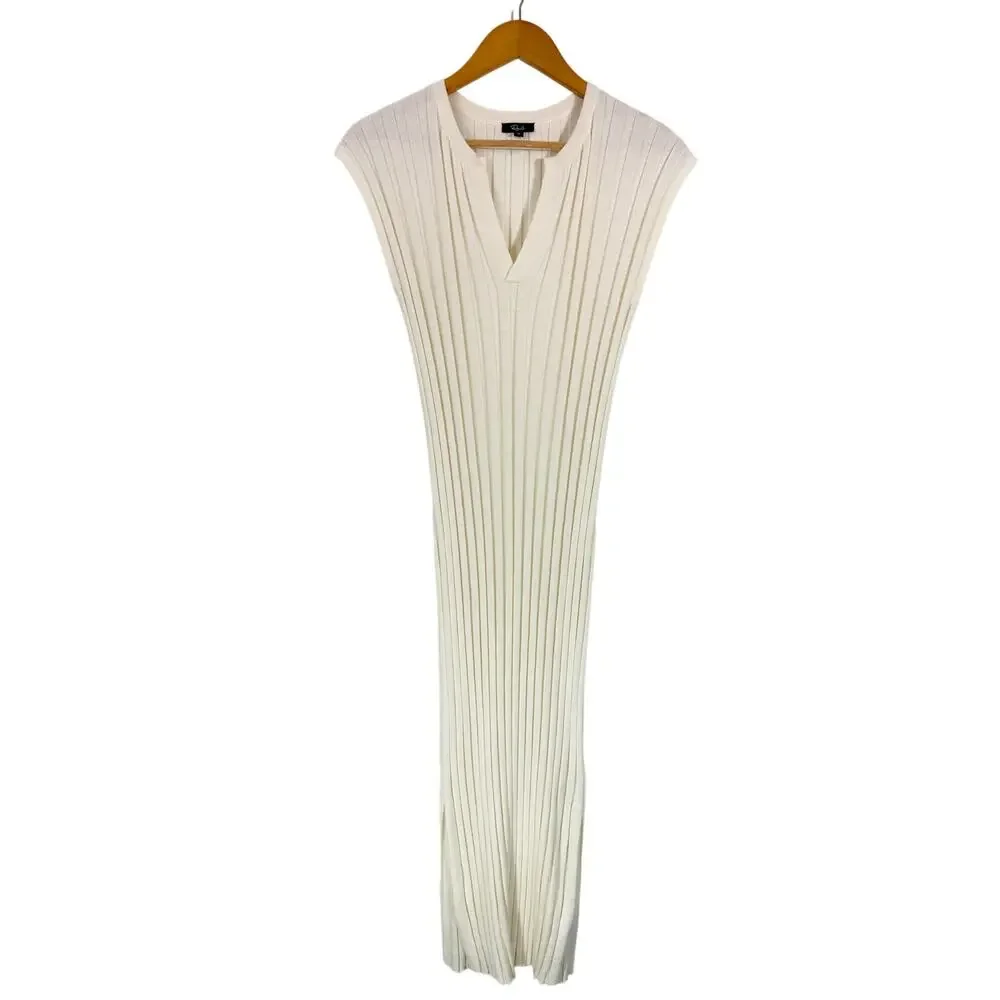 Rails Ashley Rib-Knit Midi Dress Cream Sleeveless Stretch Cotton Blend Size M